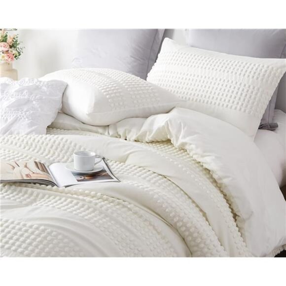 King Size Comforter Set;White Comforter Boho Tufted Lightweight  Bedding Sets - Picture 4 of 14